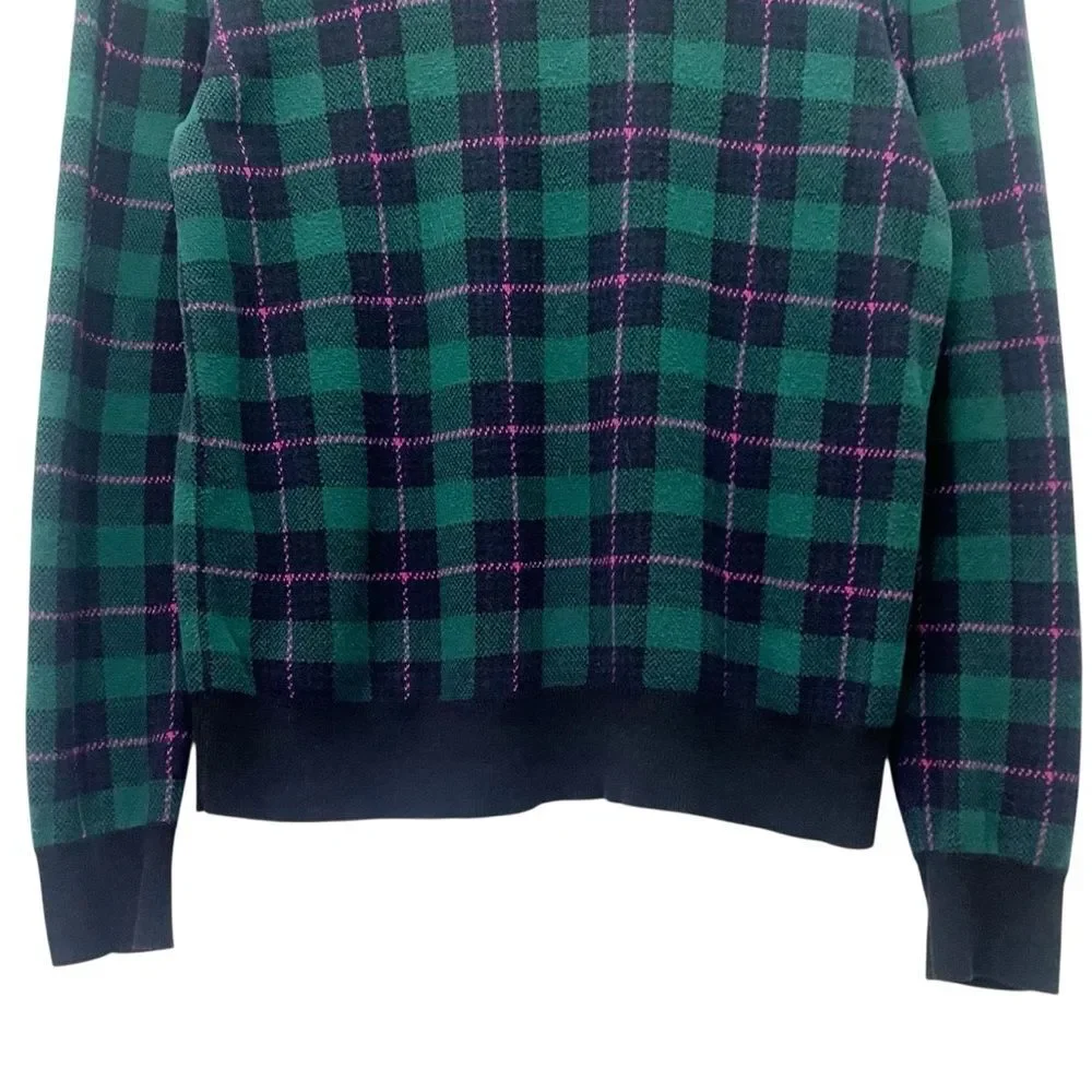 J. Crew Tartan Teddie Sweater Size Small Academic Green Plum Plaid Cotton Jumper